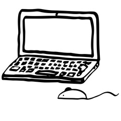 A simple hand drawn computer and a mouse icon