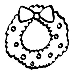 A simple hand drawn holiday wreath icon