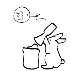 A simple hand drawn full moon and a rabbit of a Japanese myth 