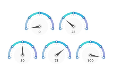Gauge charts - five infographic templates with different arrow position