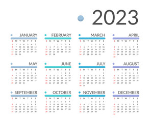 2023 Calendar, week starts on Sunday