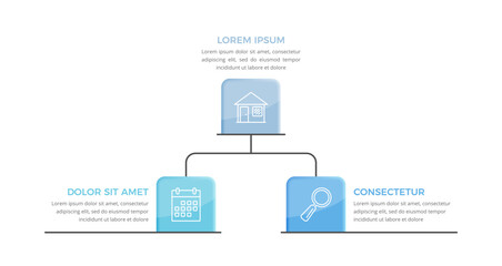 Flowchart with 3 elements with icons, infographic template