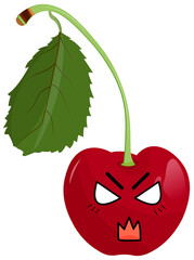 Sticker red cherry with kawaii emoticons. Flat illustration of a cherry with emotions. Without background.