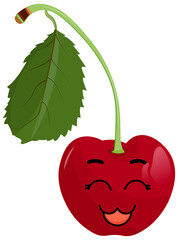 Sticker red cherry with kawaii emoticons. Flat illustration of a cherry with emotions. Without background.