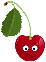 Sticker red cherry with kawaii emoticons. Flat illustration of a cherry with emotions. Without background.