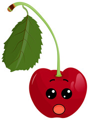 Sticker red cherry with kawaii emoticons. Flat illustration of a cherry with emotions. Without background.