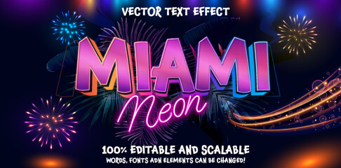 Naklejka premium Miami Neon editable vector text effect