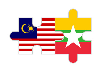 puzzle pieces of malaysia and myanmar flags. vector illustration isolated on white background