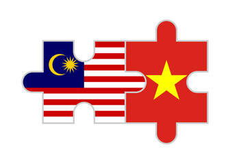 puzzle pieces of malaysia and vietnam flags. vector illustration isolated on white background