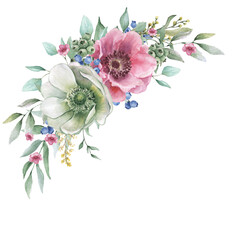 Watercolor floral composition with anemone flowers