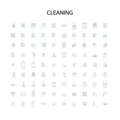 cleaning icons, signs, outline symbols, concept linear illustration line collection