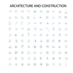 architecture and construction icons, signs, outline symbols, concept linear illustration line collection