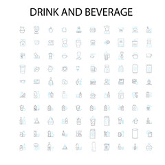 Fototapeta na wymiar drink and beverage icons, signs, outline symbols, concept linear illustration line collection