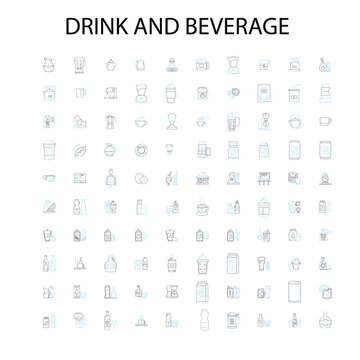 drink and beverage icons, signs, outline symbols, concept linear illustration line collection