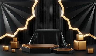 3D rendering of blank product background for cream cosmetics Modern black podium background