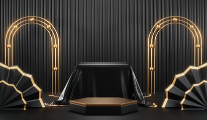 3D rendering of blank product background for cream cosmetics Modern black podium background