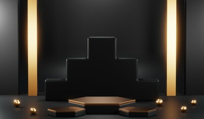 3D rendering of blank product background for cream cosmetics Modern black podium background