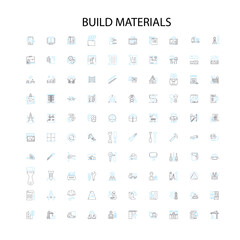 build materials icons, signs, outline symbols, concept linear illustration line collection
