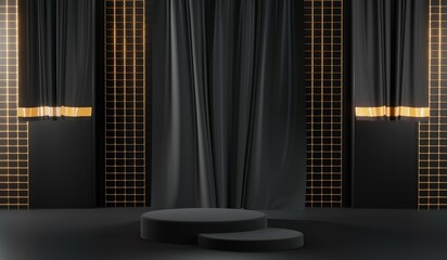 3D rendering of blank product background for cream cosmetics Modern black podium background