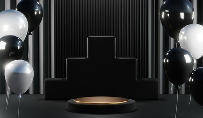 3D rendering of blank product background for cream cosmetics Modern black podium background