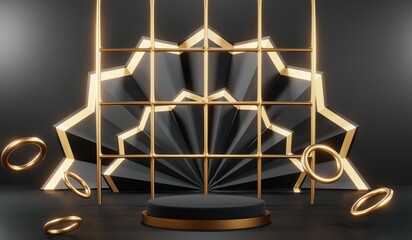 3D rendering of blank product background for cream cosmetics Modern black podium background