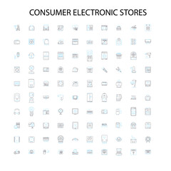 consumer electronic stores icons, signs, outline symbols, concept linear illustration line collection