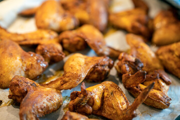 Home cooked chicken wings. Food and eating concept.