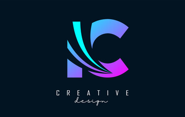 Creative colorful letters IC c b logo with leading lines and road concept design. Letters with geometric design.