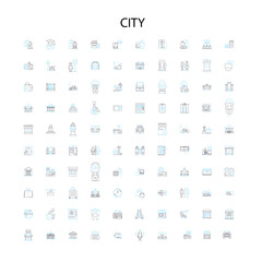 city icons, signs, outline symbols, concept linear illustration line collection