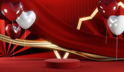 3D rendering of blank product background for cream cosmetics Modern red podium background