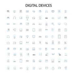 digital devices icons, signs, outline symbols, concept linear illustration line collection