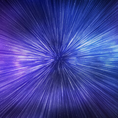 Hyperspace speed effect in night starry sky. Bright blue galaxy, square background