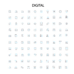 digital icons, signs, outline symbols, concept linear illustration line collection