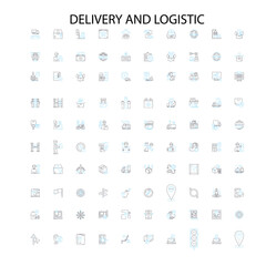 delivery and logistic icons, signs, outline symbols, concept linear illustration line collection