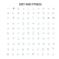 diet and fitness icons, signs, outline symbols, concept linear illustration line collection