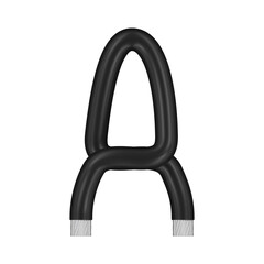 Obraz premium letter A made of black wire with bare ends, transparent background, 3d rendering