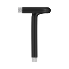 letter T made of black wire with bare ends, transparent background, 3d rendering