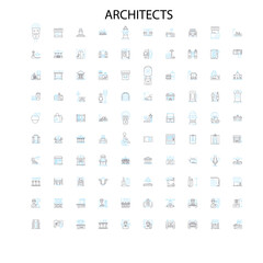 architects icons, signs, outline symbols, concept linear illustration line collection