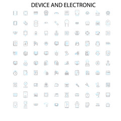 device and electronic icons, signs, outline symbols, concept linear illustration line collection
