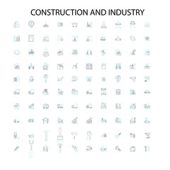 construction and industry icons, signs, outline symbols, concept linear illustration line collection