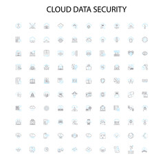 cloud data security icons, signs, outline symbols, concept linear illustration line collection