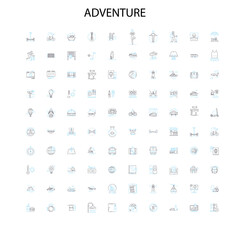 adventure icons, signs, outline symbols, concept linear illustration line collection