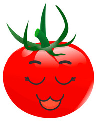 Sticker red tomato with kawaii emotions. Flat illustration of a tomato with emotions without background.