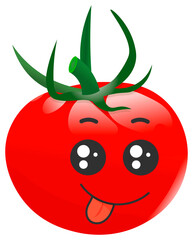 Sticker red tomato with kawaii emotions. Flat illustration of a tomato with emotions without background.