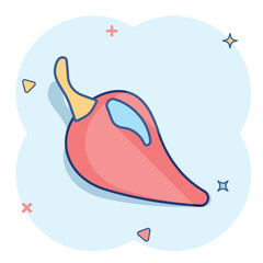 Vector cartoon chili pepper icon in comic style. Spicy peppers concept illustration pictogram. Chili paprika business splash effect concept.