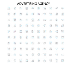 advertising agency icons, signs, outline symbols, concept linear illustration line collection