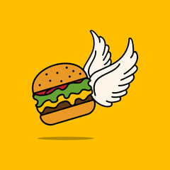 flying burger logo for restaurant, streetfood, fast burger with wings logo