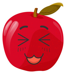 Sticker red apple with kawaii emotions. Flat illustration of an apple with emotions without background.