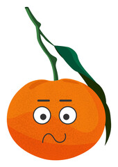 Sticker orange tangerine with kawaii emotions. Flat illustration of a tangerine with emotions without background.