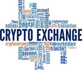Crypto Exchange word cloud conceptual design isolated on white background.